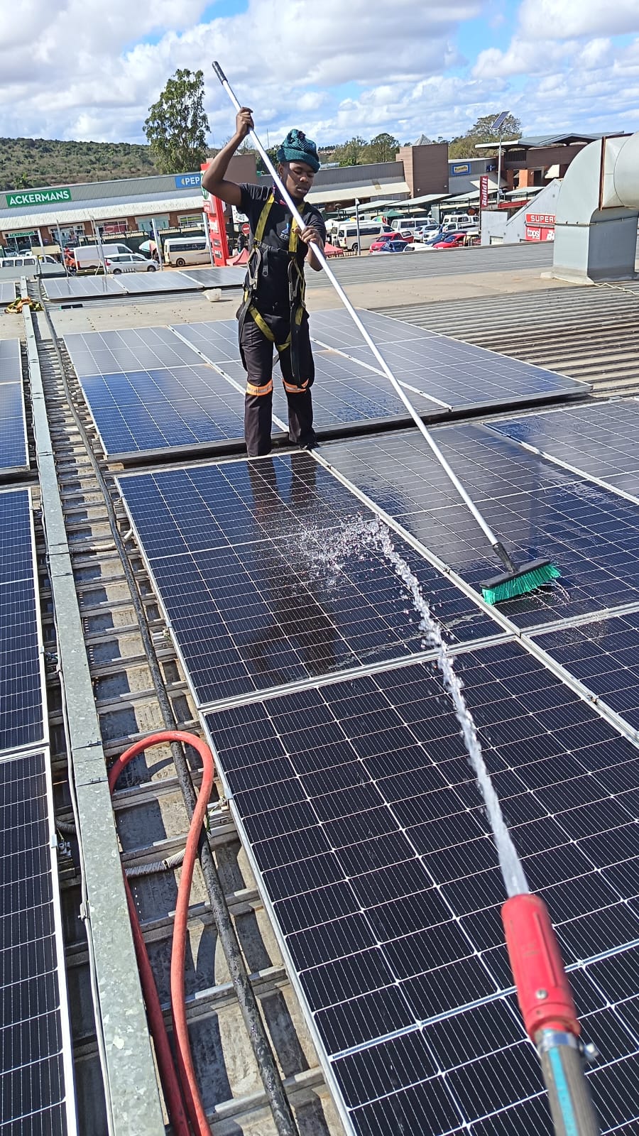 Solar array wash in progress